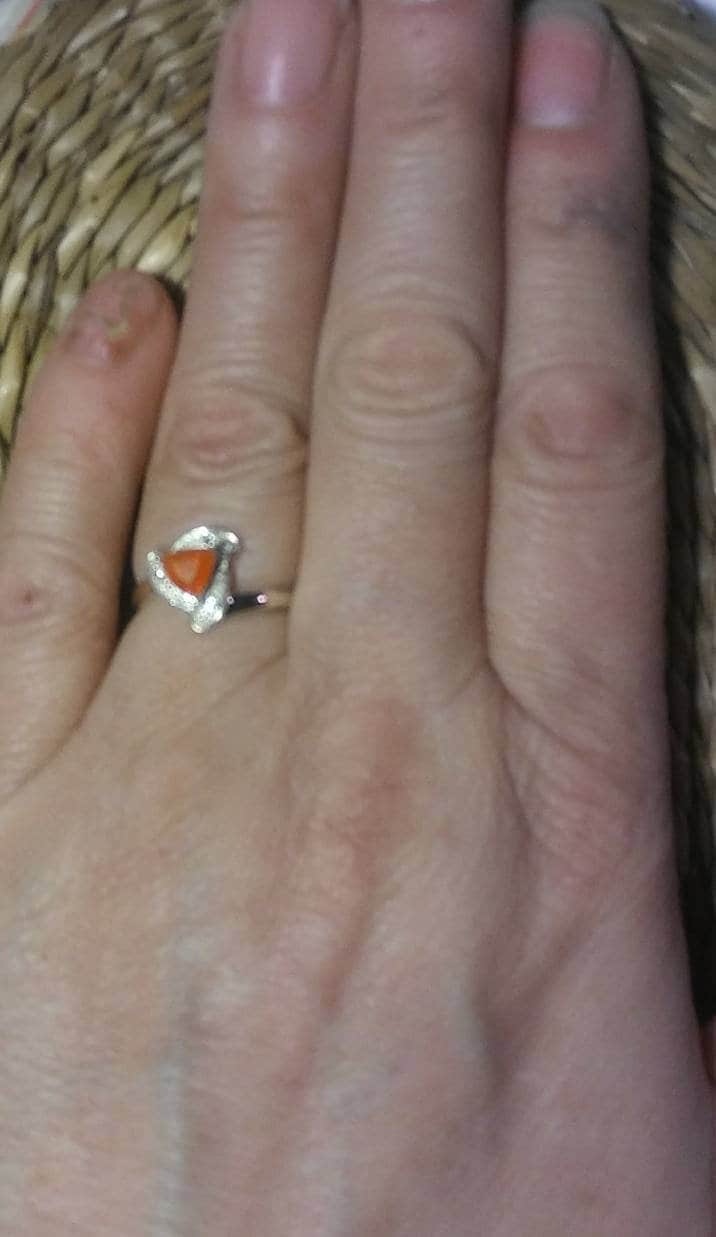 Natural Jalisco Mexican Fire Opal Diamond accented Sterling Silver Ring - Thumbnail 3