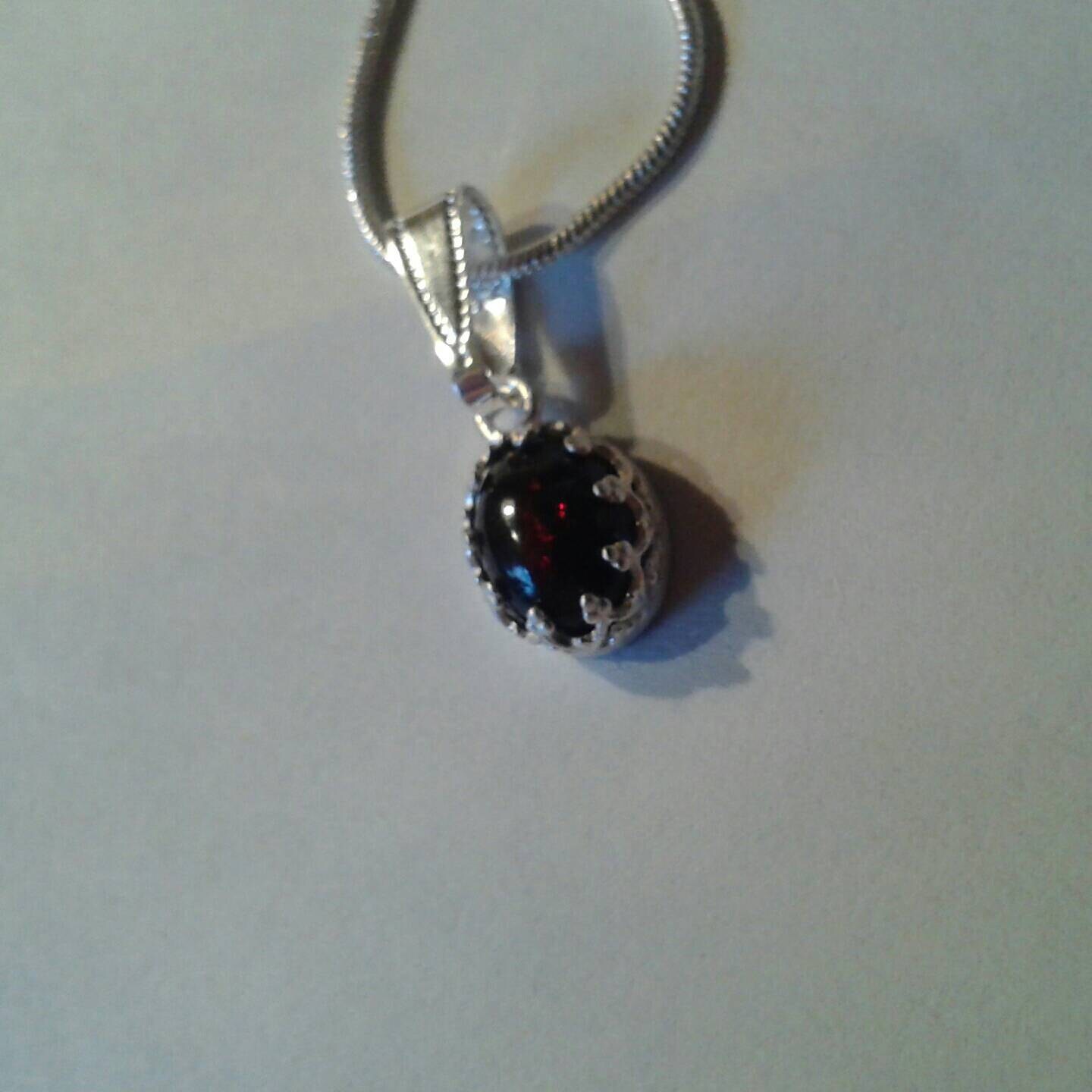 Natural Black Ethiopian Opal Sterling Silver Necklace