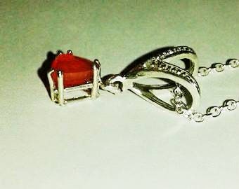 Natural Mexican Fire Opal Diamond accented Sterling Silver Necklace - Thumbnail 2