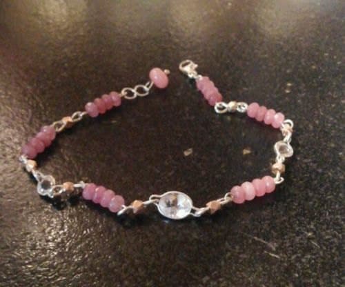Natural Morganite Rose Gold accented Sterling Silver Bracelet - Thumbnail 2