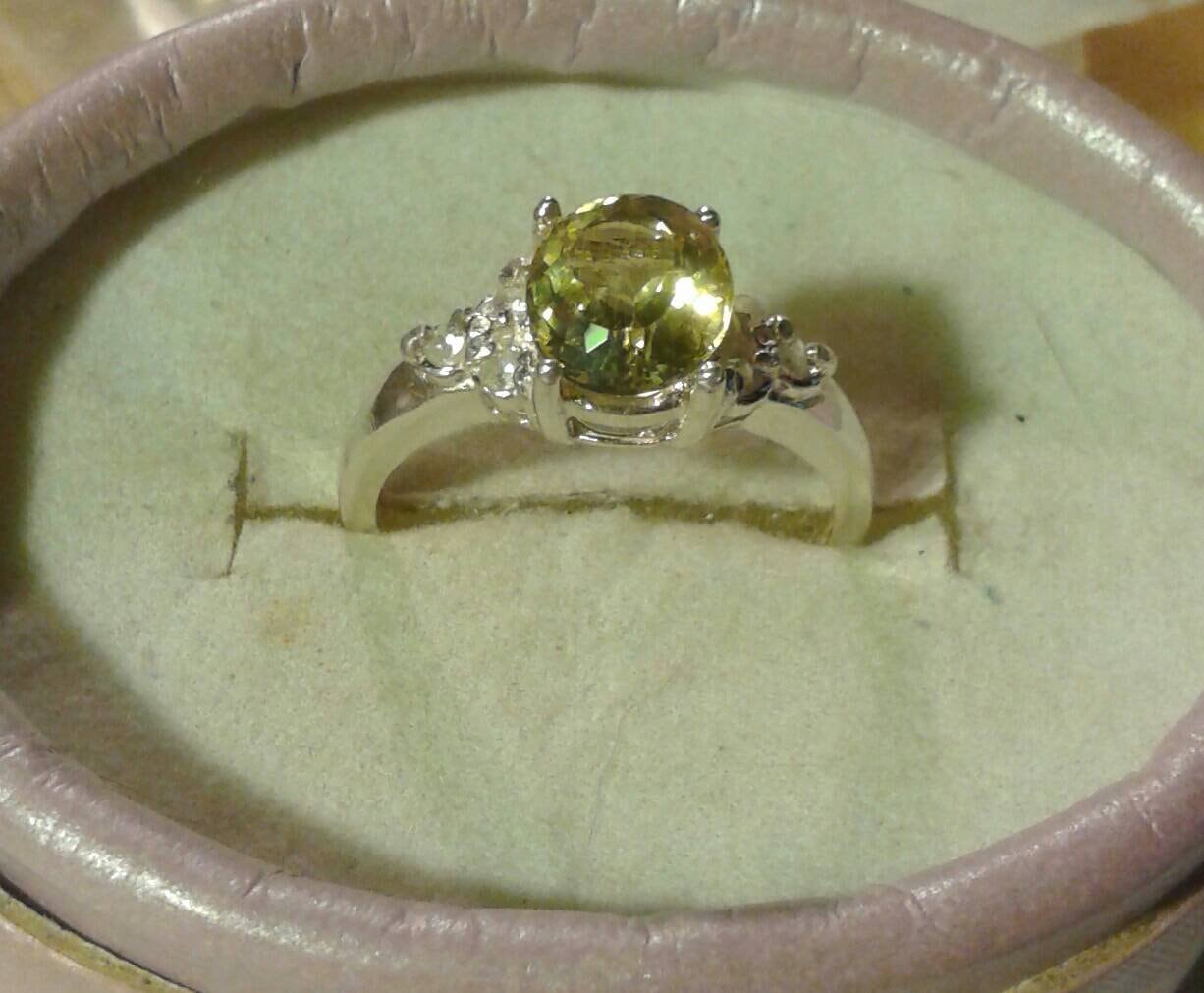 Natural Yellow Apatite White Zircon accente Sterling Silver Ring - Thumbnail 2