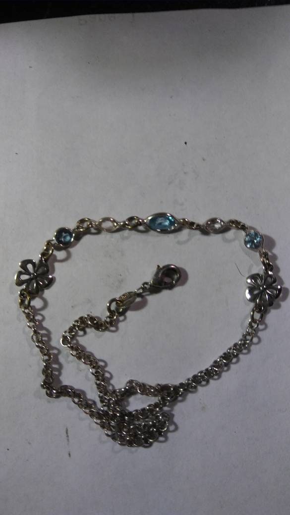 Natural Blue & White Zircon Sterling Silver Bracelet - Thumbnail 3
