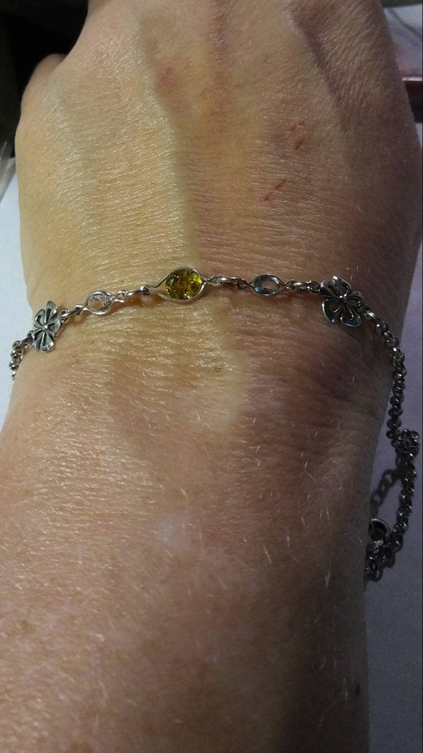 Natural Andradite Garnet White Zircon Sterling Silver Bracelet - Thumbnail 4