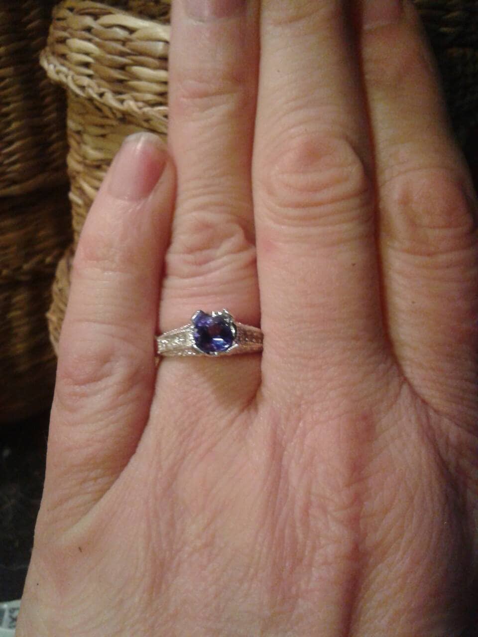 Natural Tanzanite Diamond accented Sterling Silver Engagement Ring (COMES WITH REPORT) - Thumbnail 2