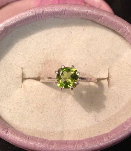 Cushion Cut Natural Peridot Sterling Silver Engagement Ring - Thumbnail 2