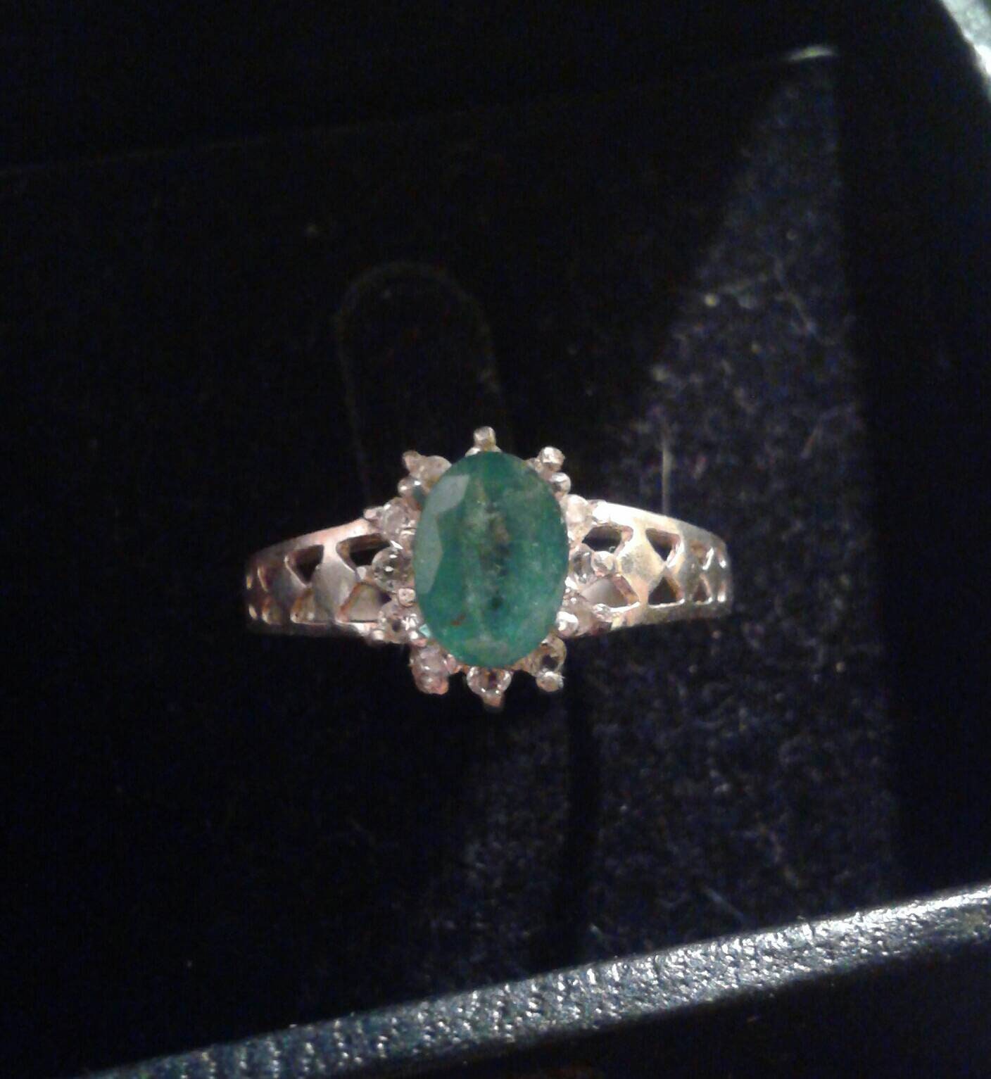 Natural Emerald White Zircon  accented Sterling Silver Engagement Ring - Thumbnail 3