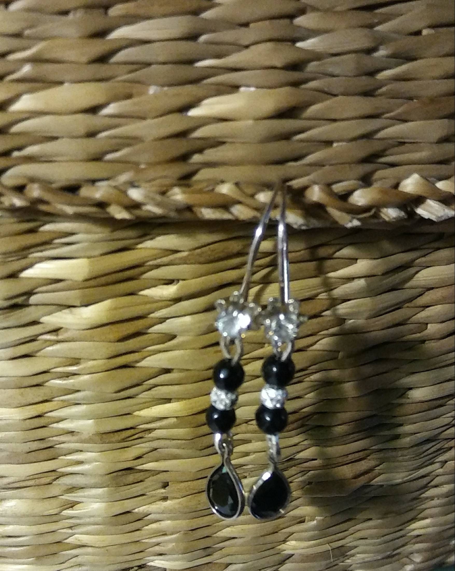 Natural Black Spinel White Zircon Sterling Silver Earrings