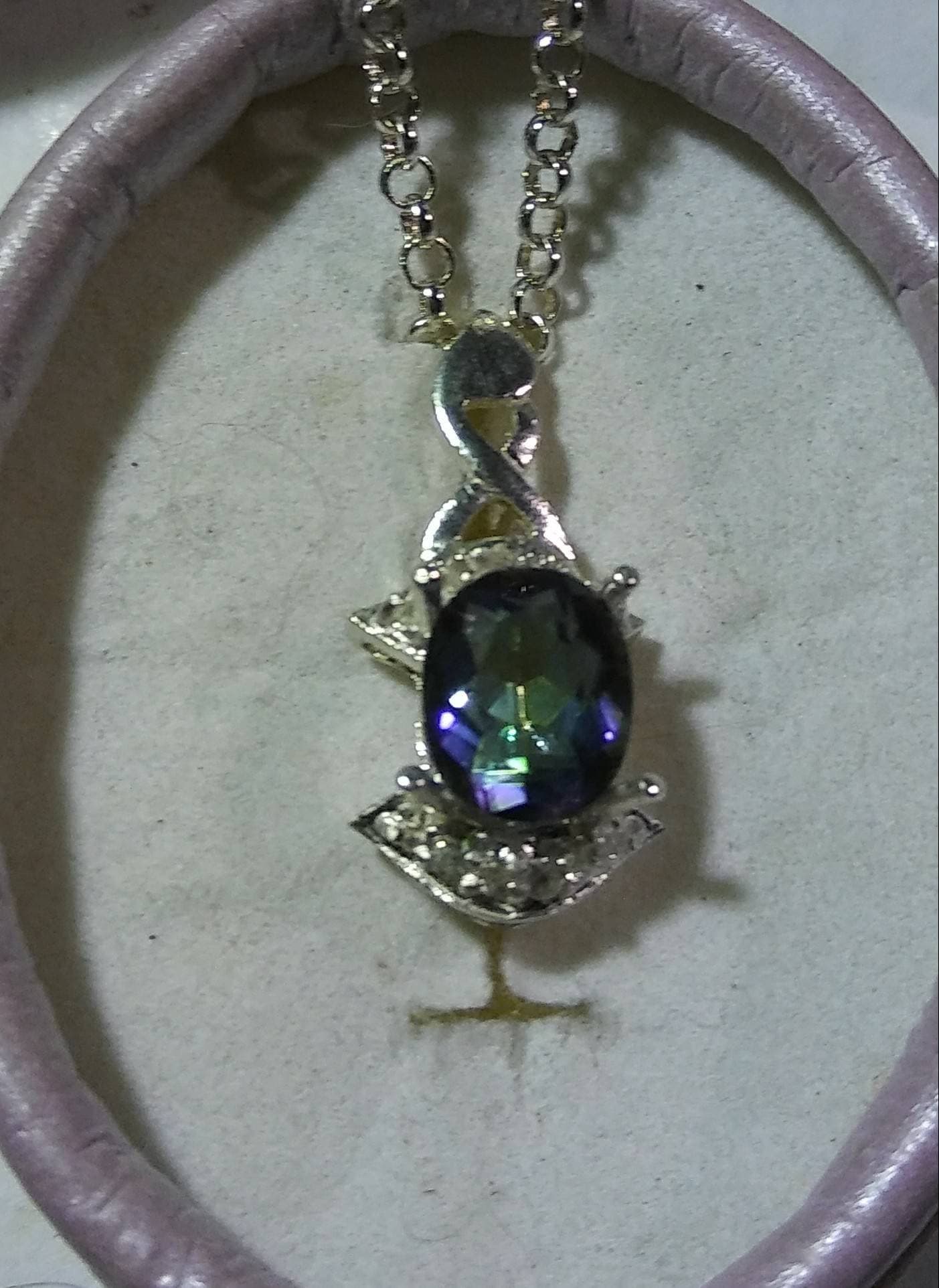 Natural Mystic Quartz White Zircon accented Sterling Silver Necklace