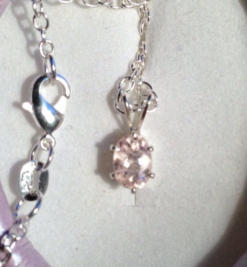 Natural Morganite Sterling Silver Necklace - Thumbnail 2
