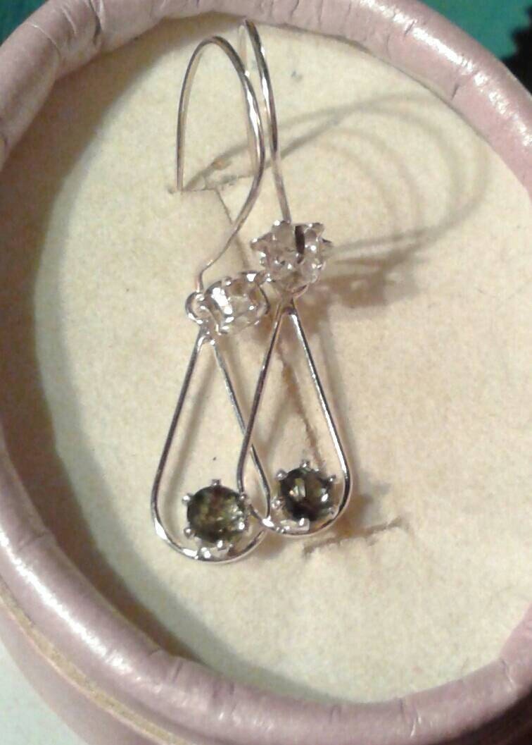 Natural Rare Kornerupine White Zircon Sterling Silver Earrings - Thumbnail 2