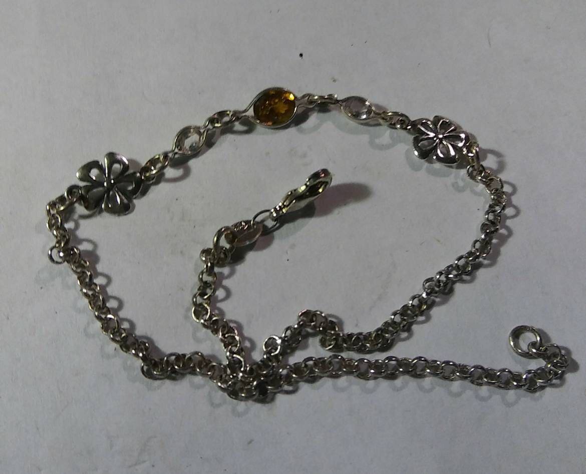 Natural Andradite Garnet White Zircon Sterling Silver Bracelet - Thumbnail 2