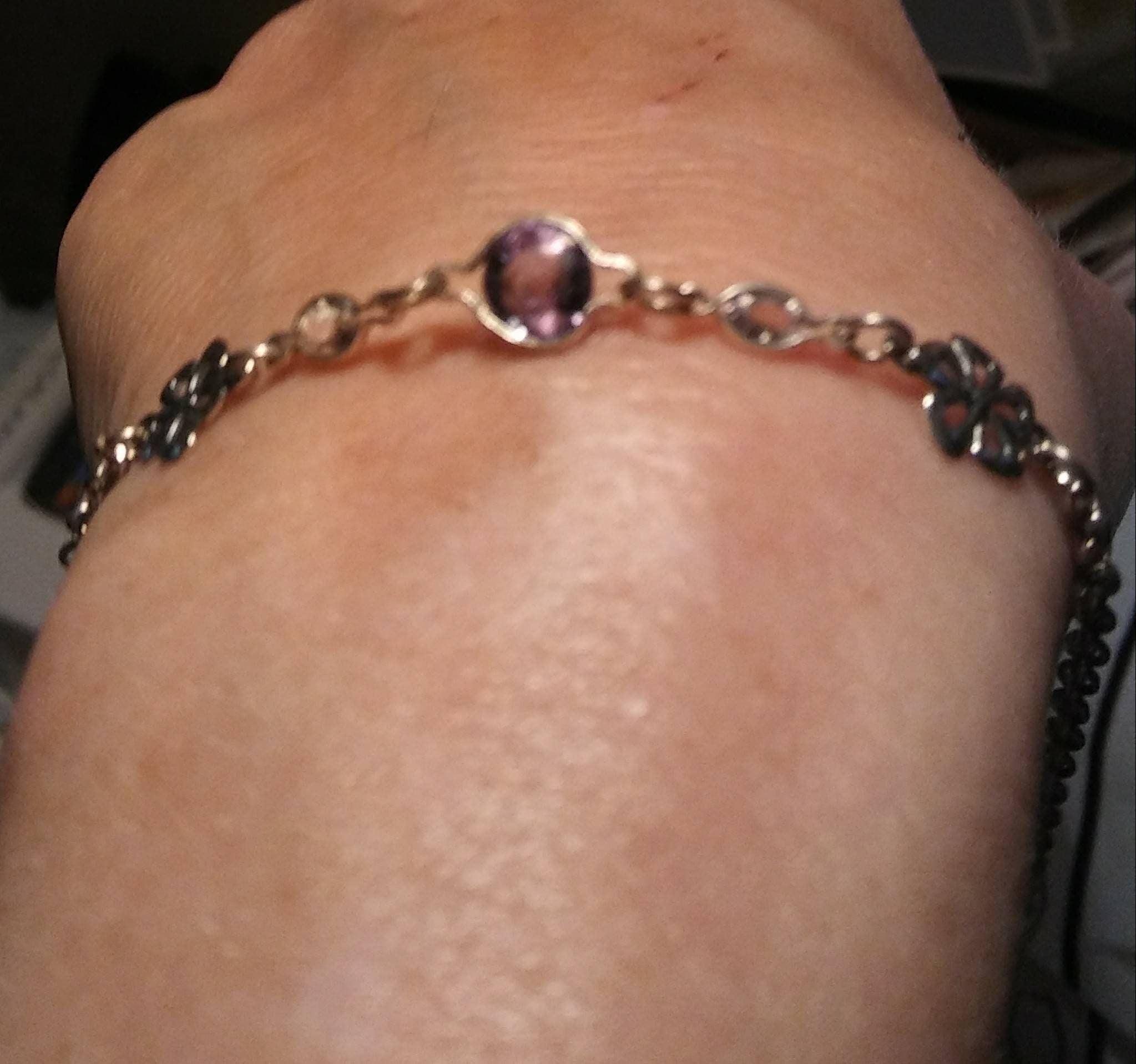 Natural Color Change Fluorite & Zircon Sterling Silver Bracelet - Thumbnail 5