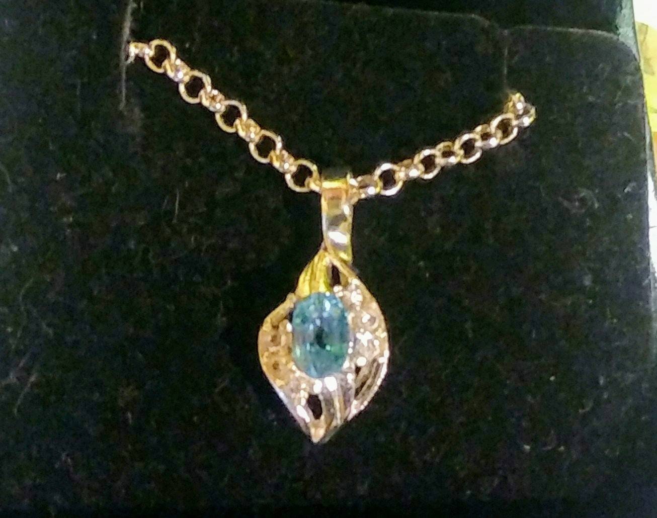 Natural Blue, and White Zircon Sterling Silver Necklace