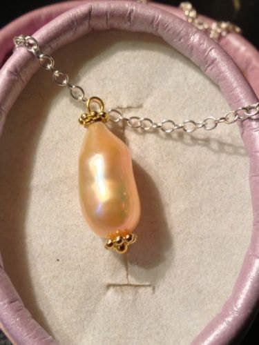 Natural Baroque Tahitian Pearl 14K Gold Vermeil Necklace - Image 1