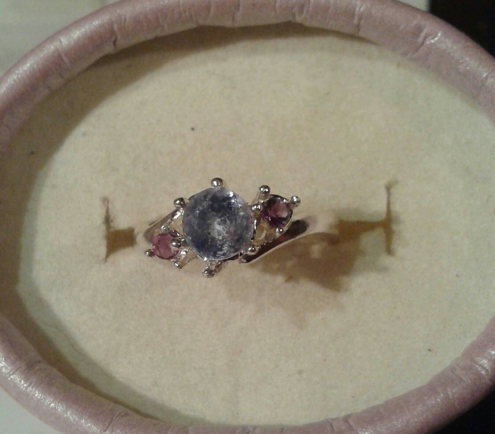 Natural Tanzanite Amethyst accented Platinum wrapped Sterling Silver Engagement Ring - Thumbnail 2