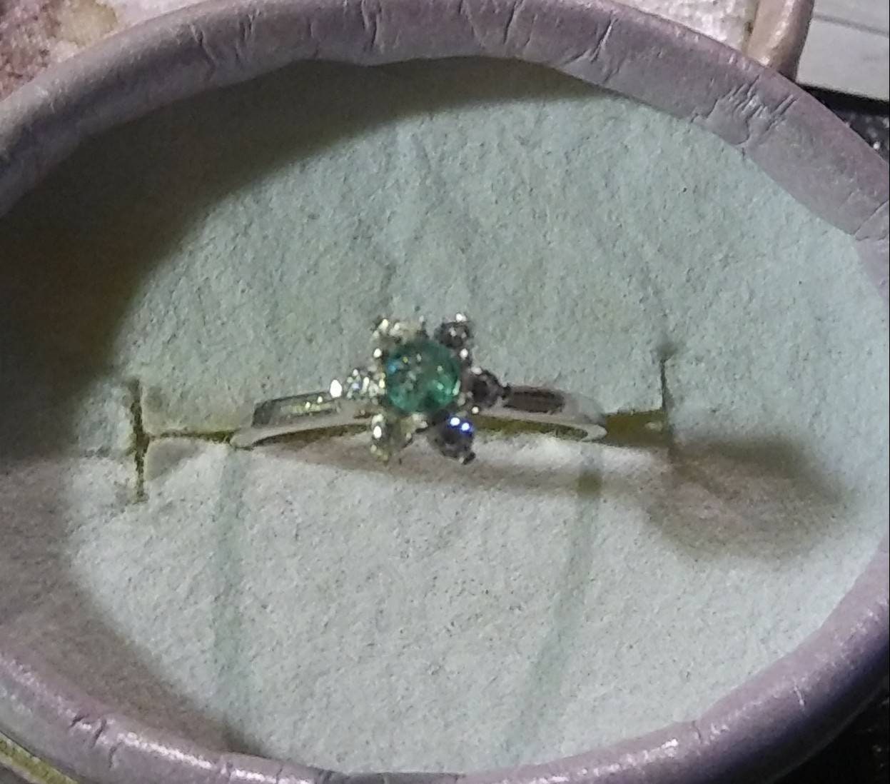 Natural Emerald White Diamond  accented Sterling Silver Engagement Ring - Thumbnail 3