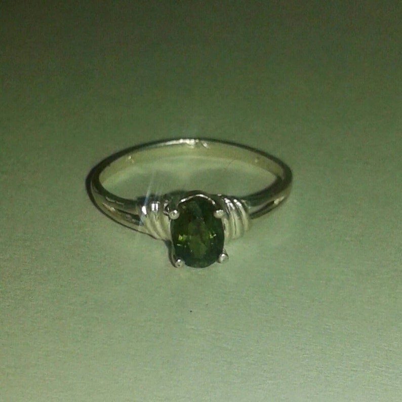 Extremely Rare Natural Green Kornerupine Sterling Silver Engagement Ring