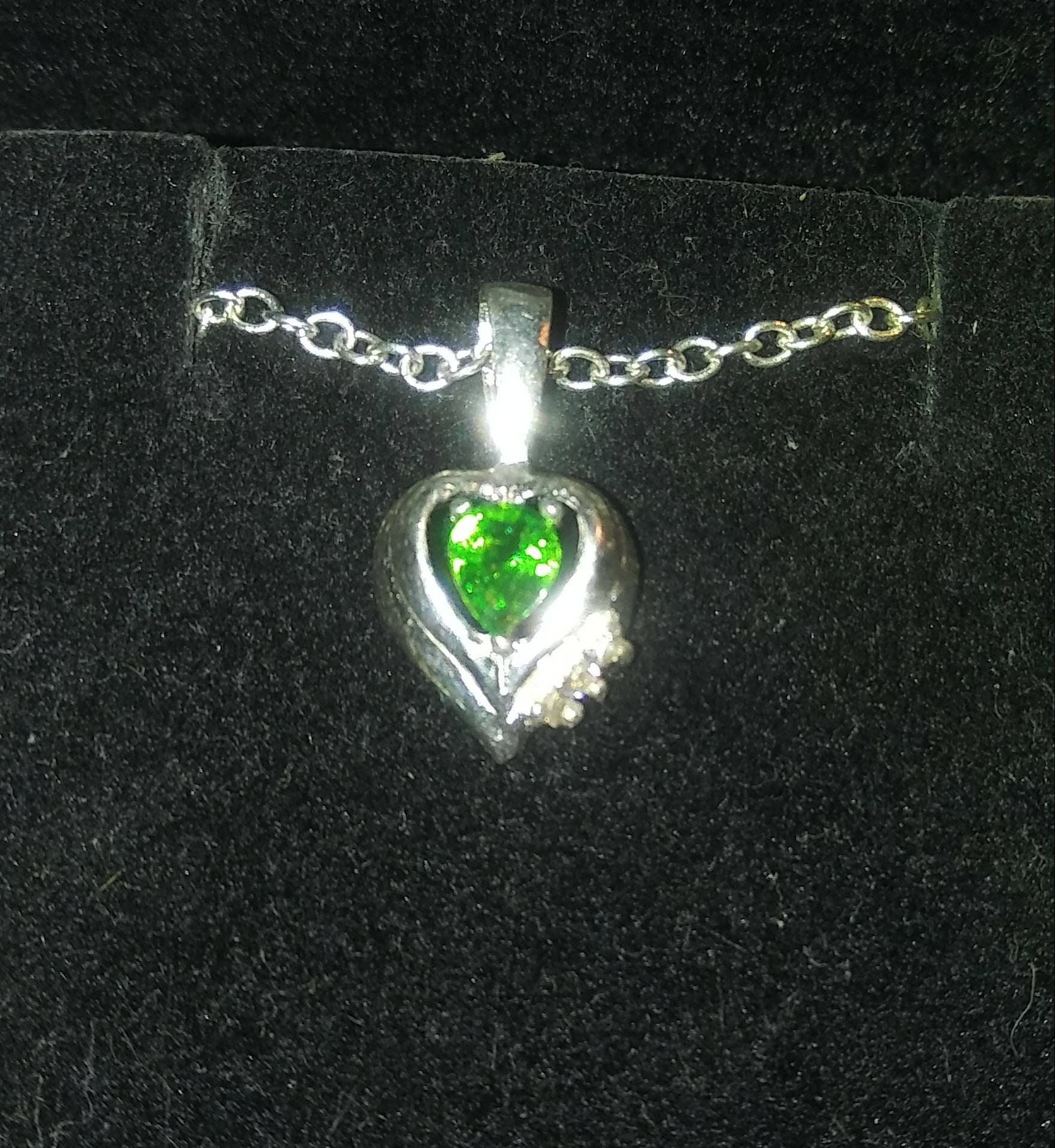 Natural Tsavorite Mint Garnet Diamond accented Sterling Silver Necklace - Thumbnail 3