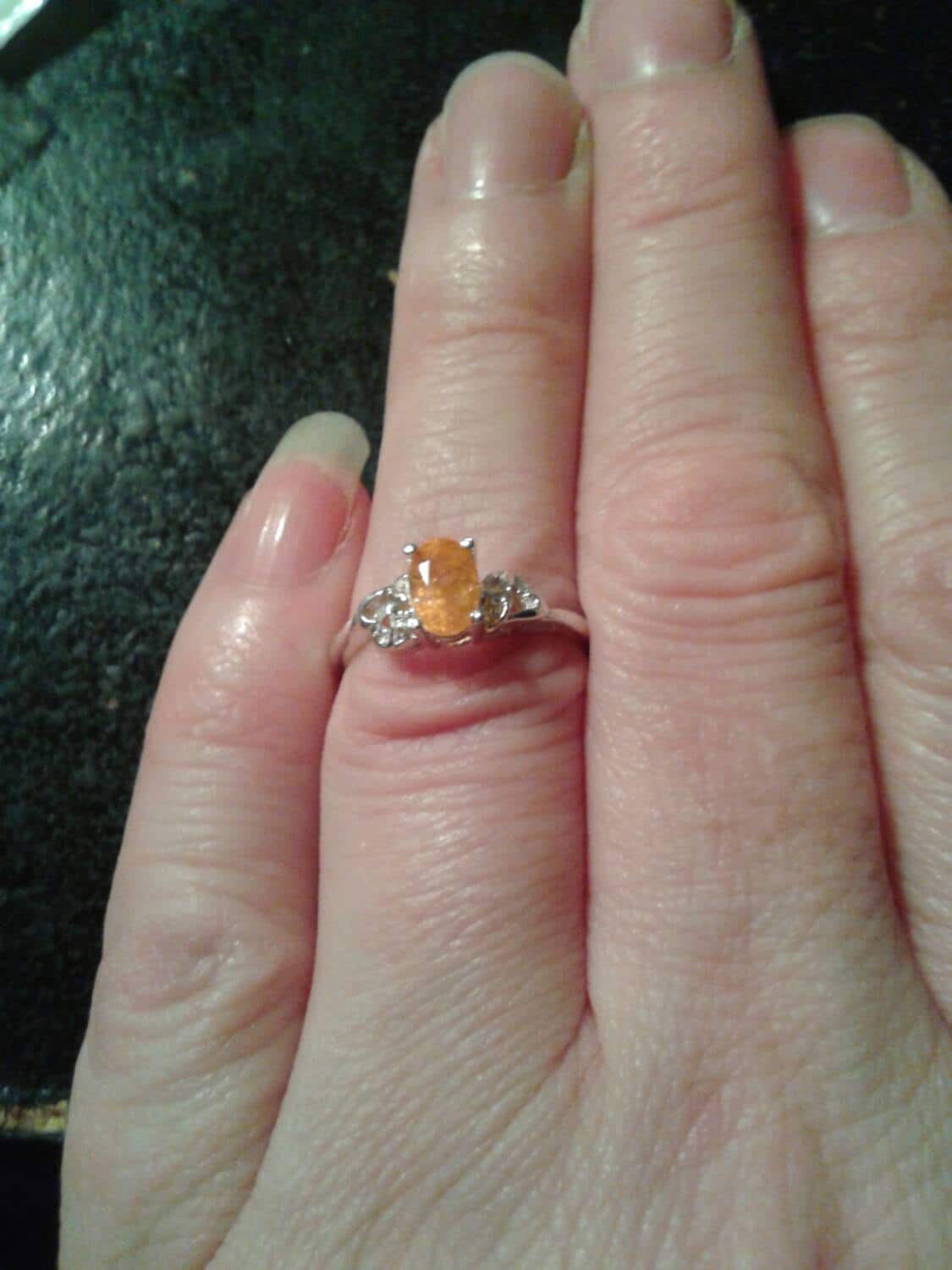 Natural Mandarin Spessartite Garnet & Diamond accented Sterling Silver Engagement Ring - Thumbnail 3