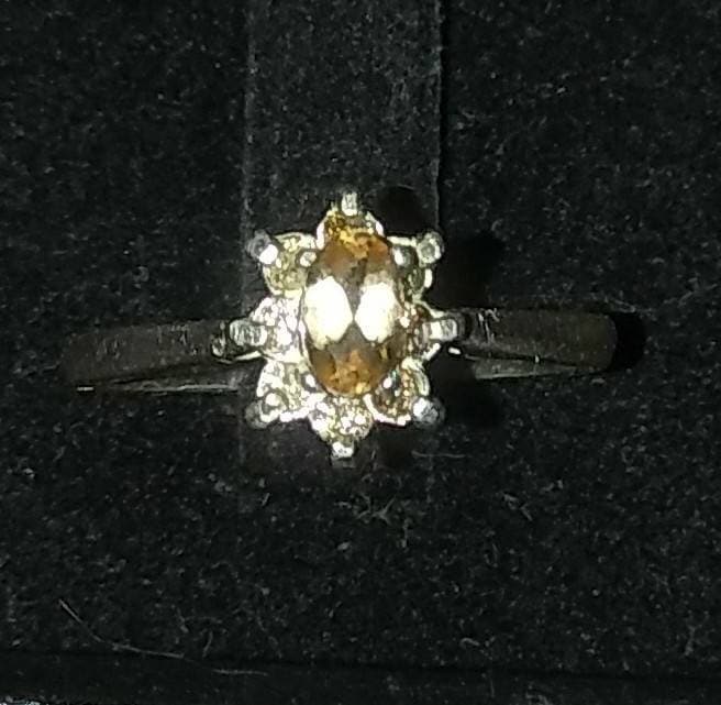 Natural Peach Champagne Imperial Topaz White Diamond accented Sterling Silver Ring - Thumbnail 5