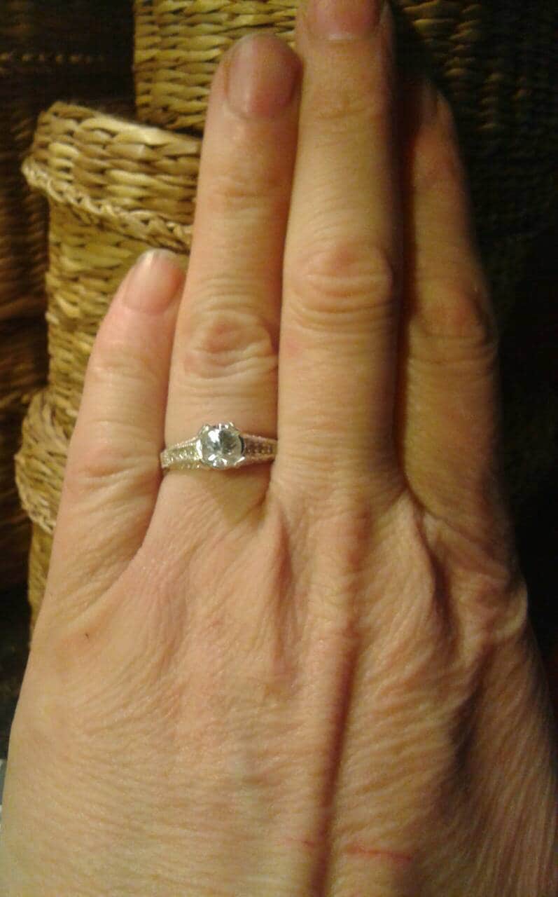 Natural White Zircon, Diamond accented Sterling Silver Engagement Ring - Thumbnail 2