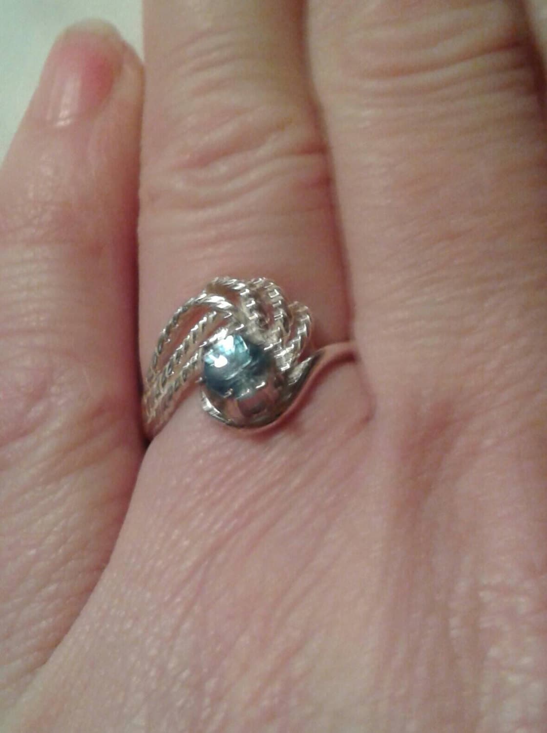 Natural Blue Zircon Sterling Silver Engagement  Ring - Thumbnail 3
