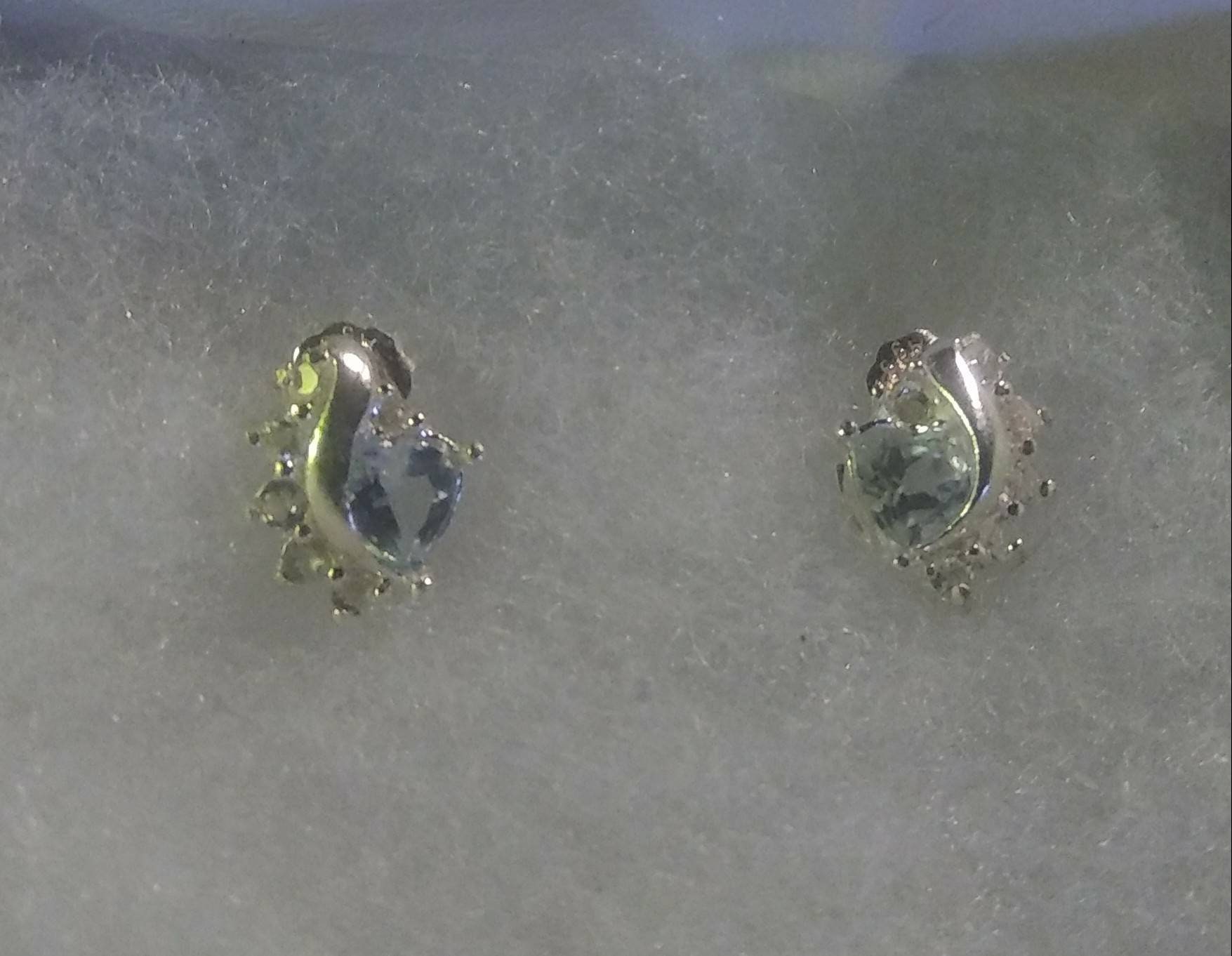 Natural Aquamarine White Zircon Sterling Silver Heart Earrings - Thumbnail 2