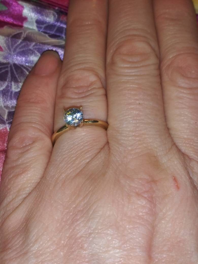 Natural White Zircon 10K Yellow Gold Engagement Ring (COMES WITH REPORT)