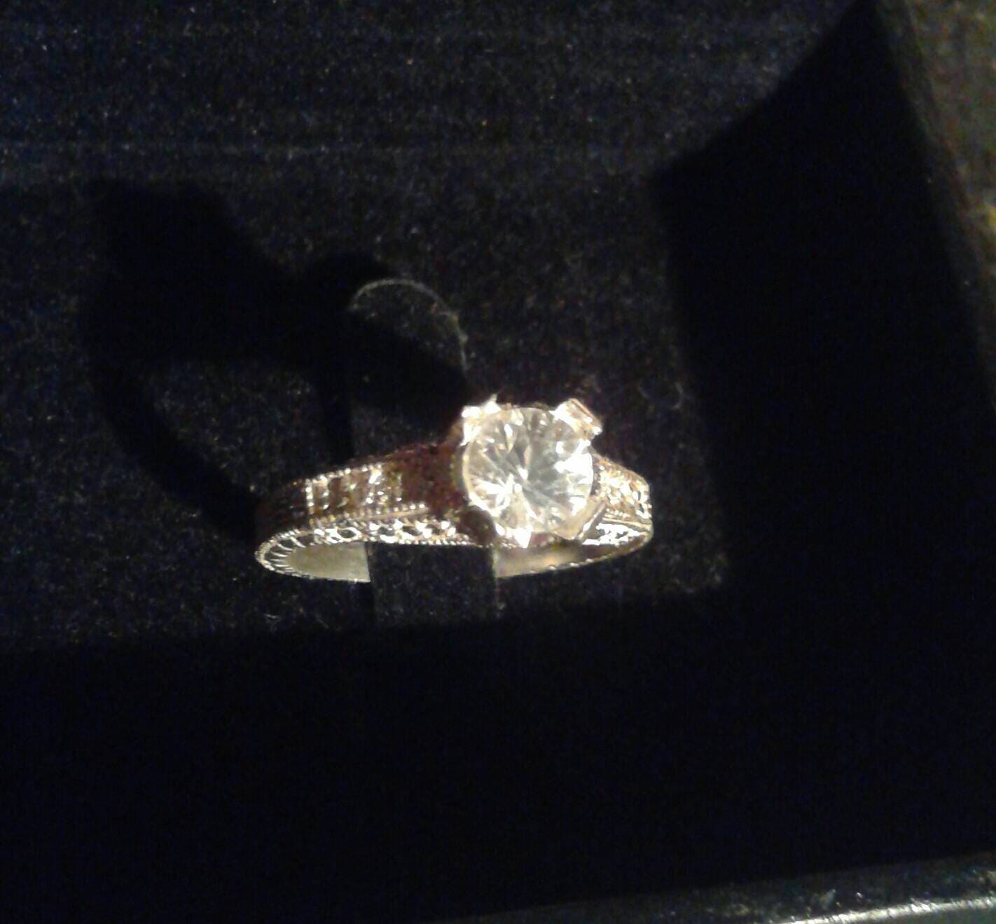 Natural White Zircon, Diamond accented Sterling Silver Engagement Ring