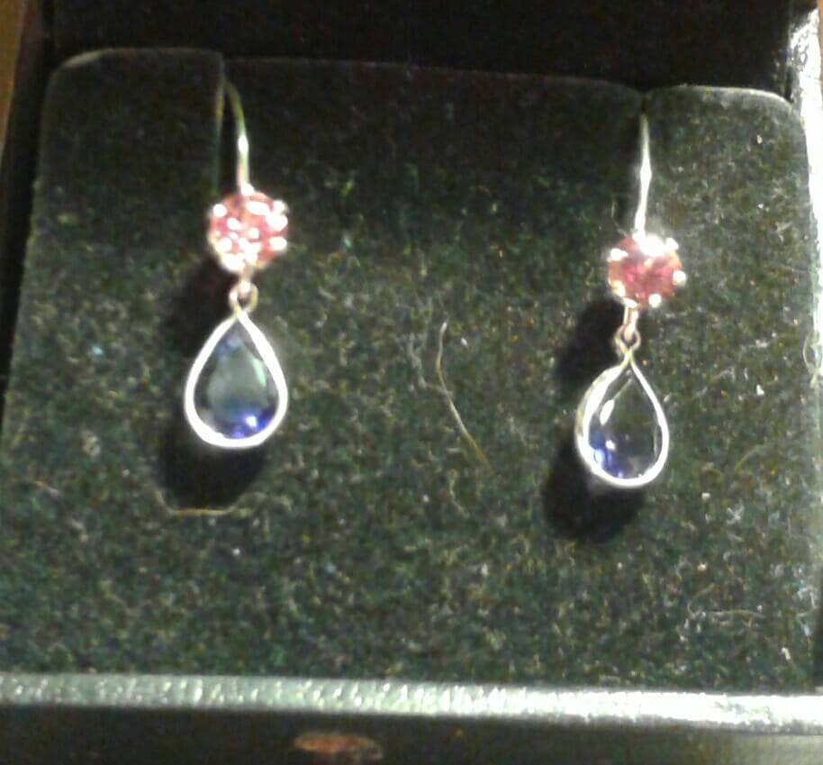 Natural Iolite, Rhodolite Garnet Sterling Silver Earrings - Image 1