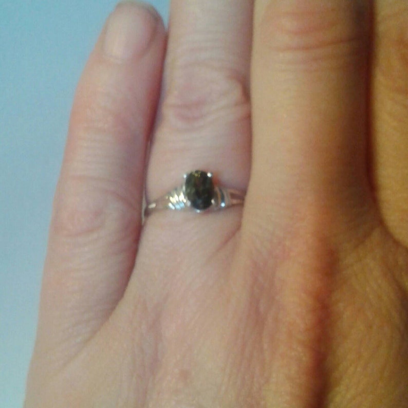 Extremely Rare Natural Green Kornerupine Sterling Silver Engagement Ring