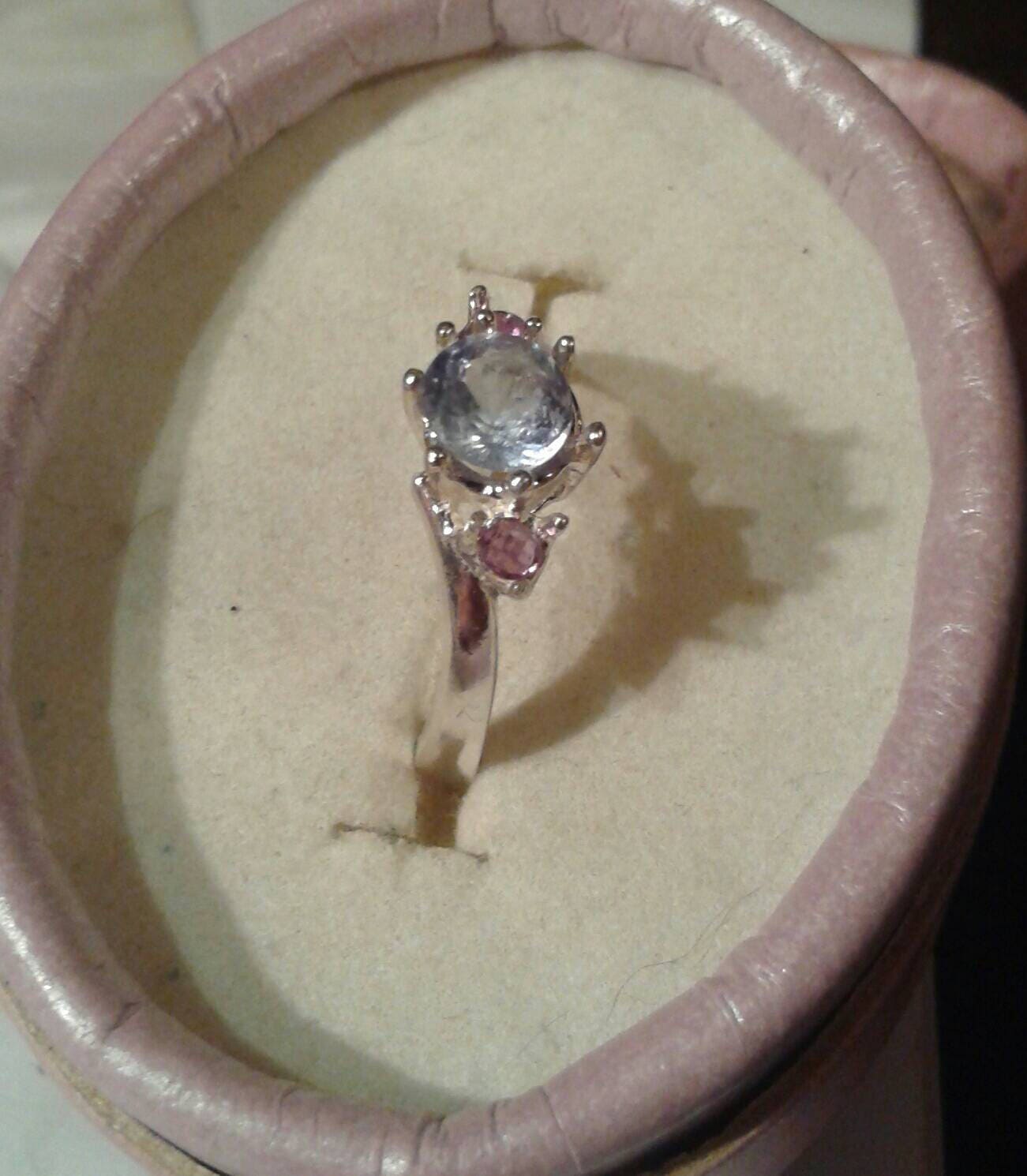 Natural Tanzanite Amethyst accented Platinum wrapped Sterling Silver Engagement Ring - Thumbnail 3
