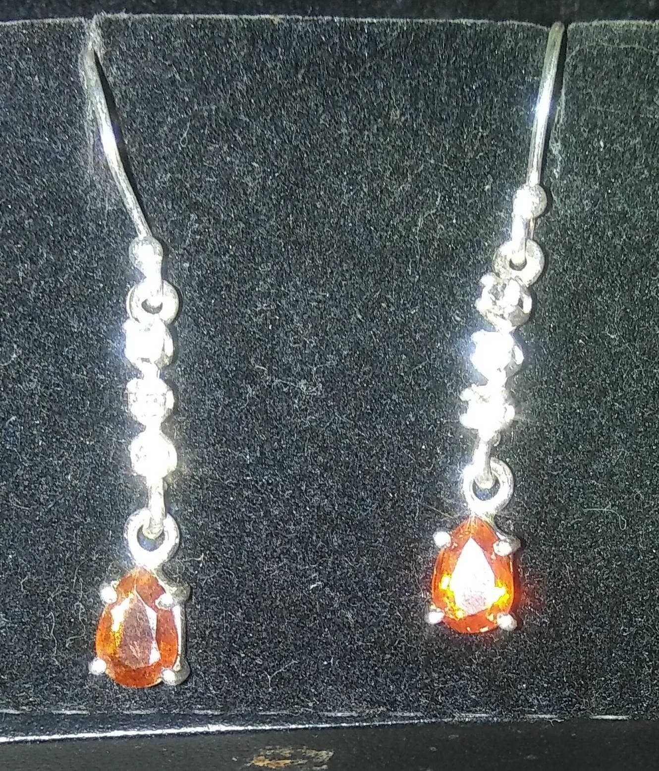Natural Very Rare Orange Kyanite Zircon accented  Sterling Silver Earrings - Thumbnail 2