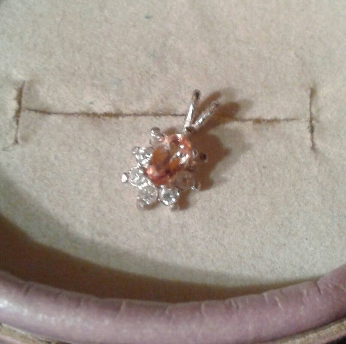 Natural Peach Champagne Imperial Topaz White Diamond accented Sterling Silver Necklace - Thumbnail 2