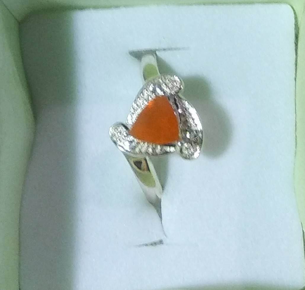 Natural Jalisco Mexican Fire Opal Diamond accented Sterling Silver Ring - Thumbnail 2