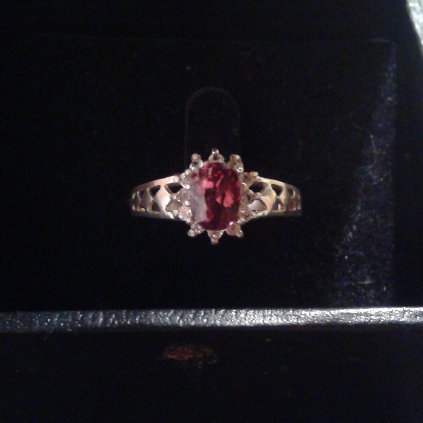 Natural Red Zircon White Zircon accented Sterling Silver Engagement Ring - Thumbnail 2