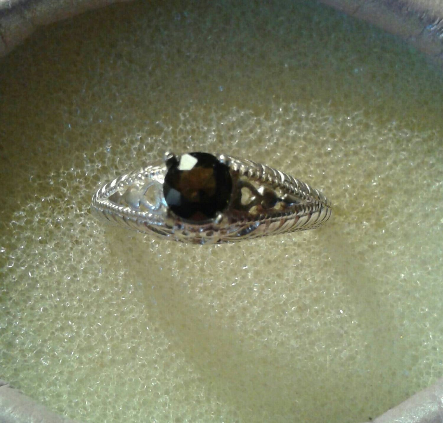 Natural Rare Epidote Sterling Silver Engagement Ring