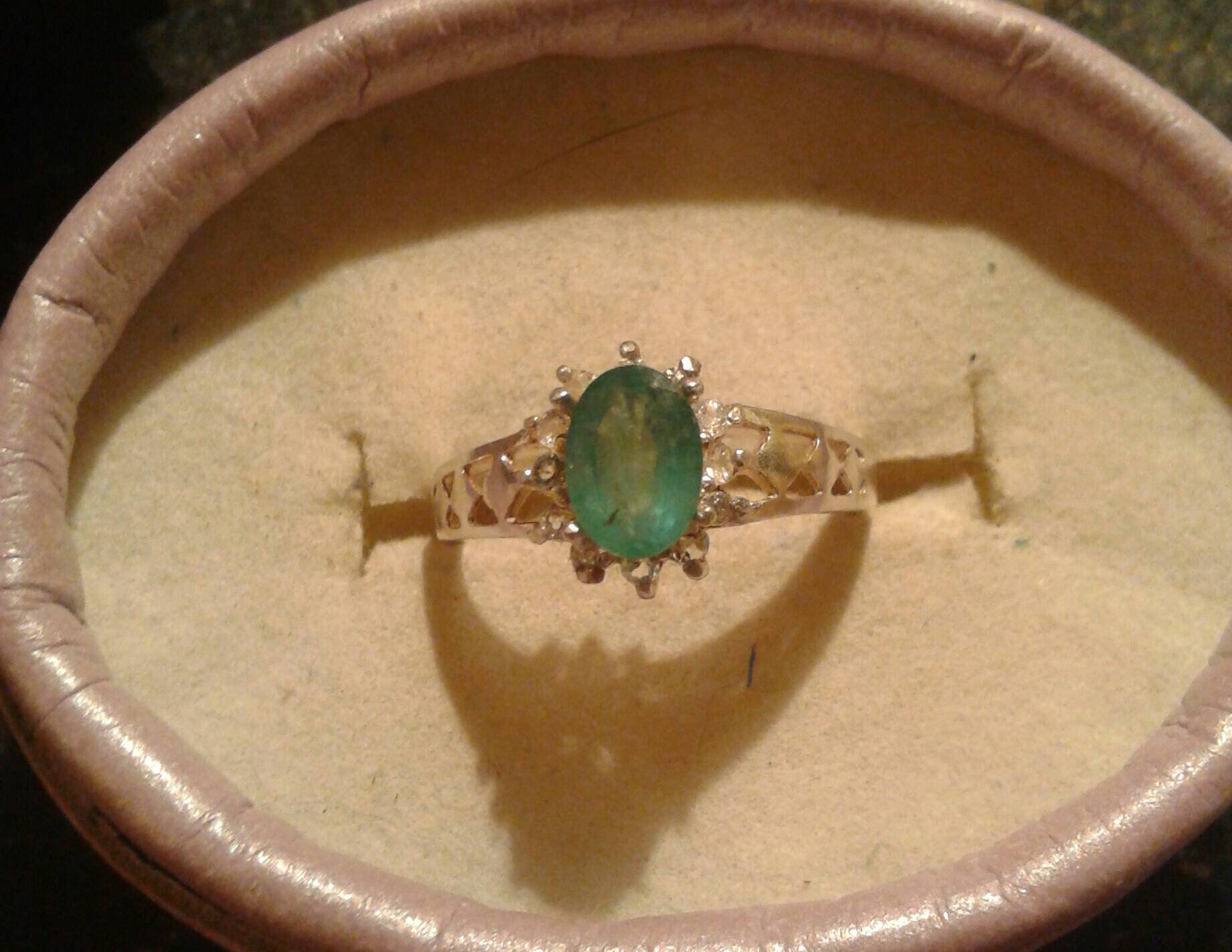Natural Emerald White Zircon  accented Sterling Silver Engagement Ring