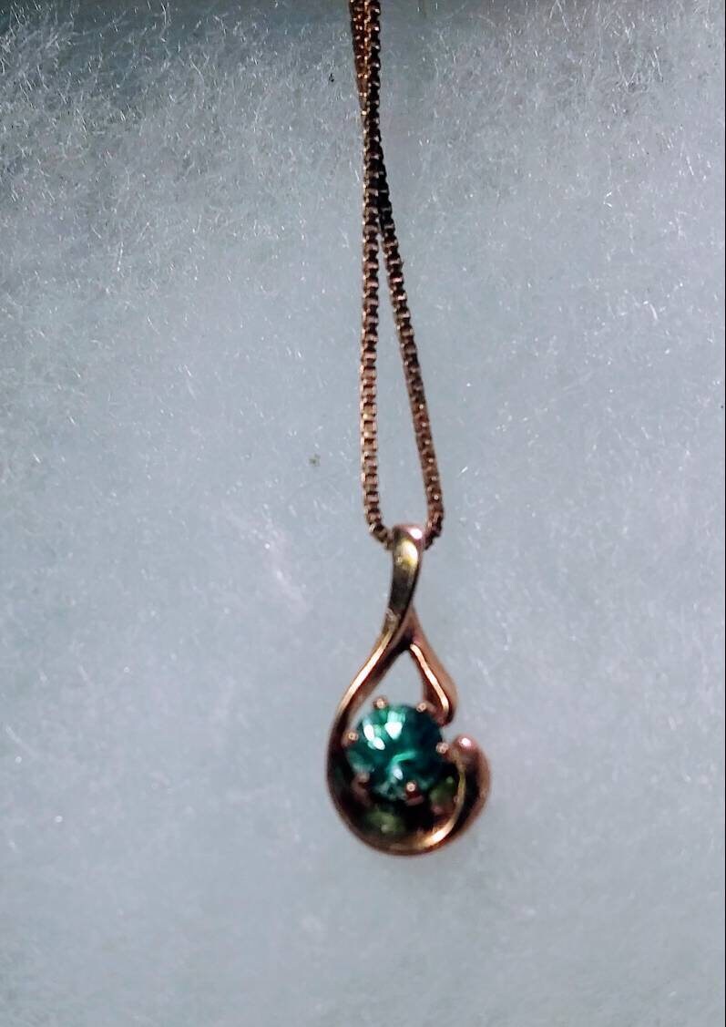 Natural Blue Zircon 14K Yellow Gold Vermeil Necklace - Thumbnail 3