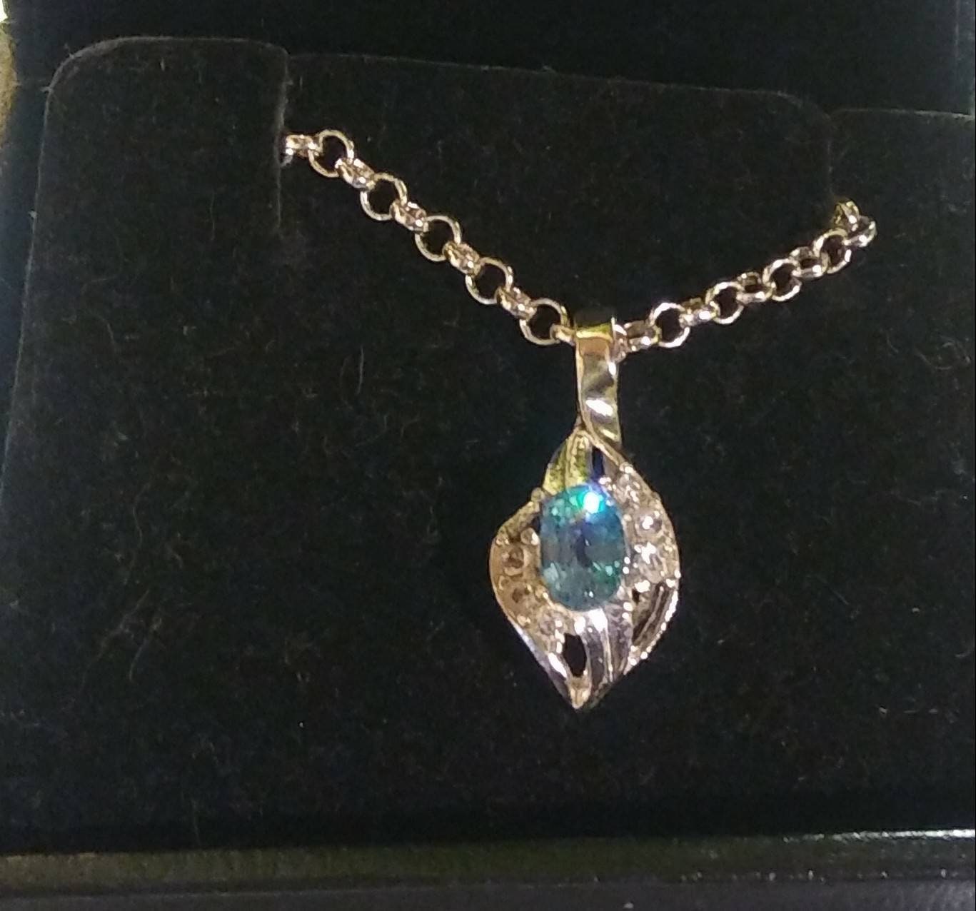 Natural Blue, and White Zircon Sterling Silver Necklace - Thumbnail 2