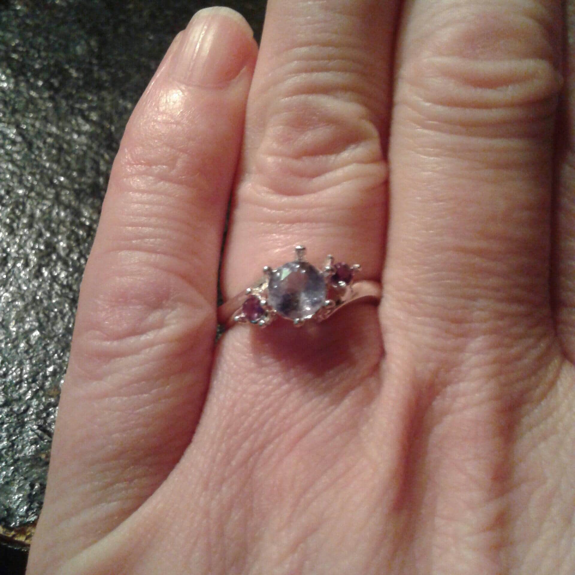 Natural Tanzanite Amethyst accented Platinum wrapped Sterling Silver Engagement Ring - Thumbnail 5