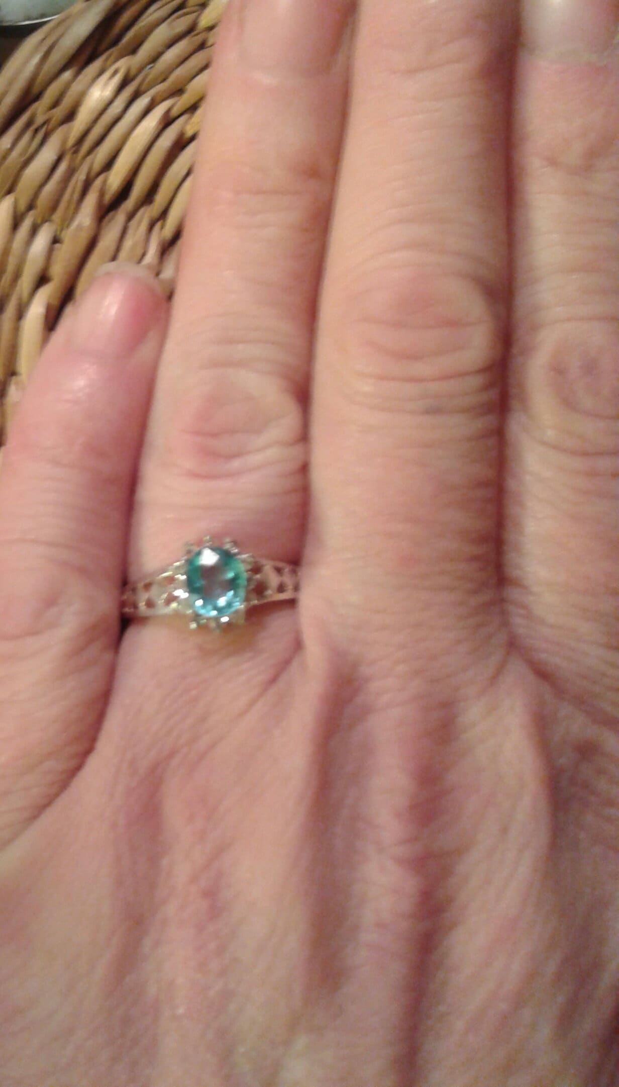 Natural Paraiba Blue Apatite White Zircon  Sterling Silver Engagement Ring - Thumbnail 5