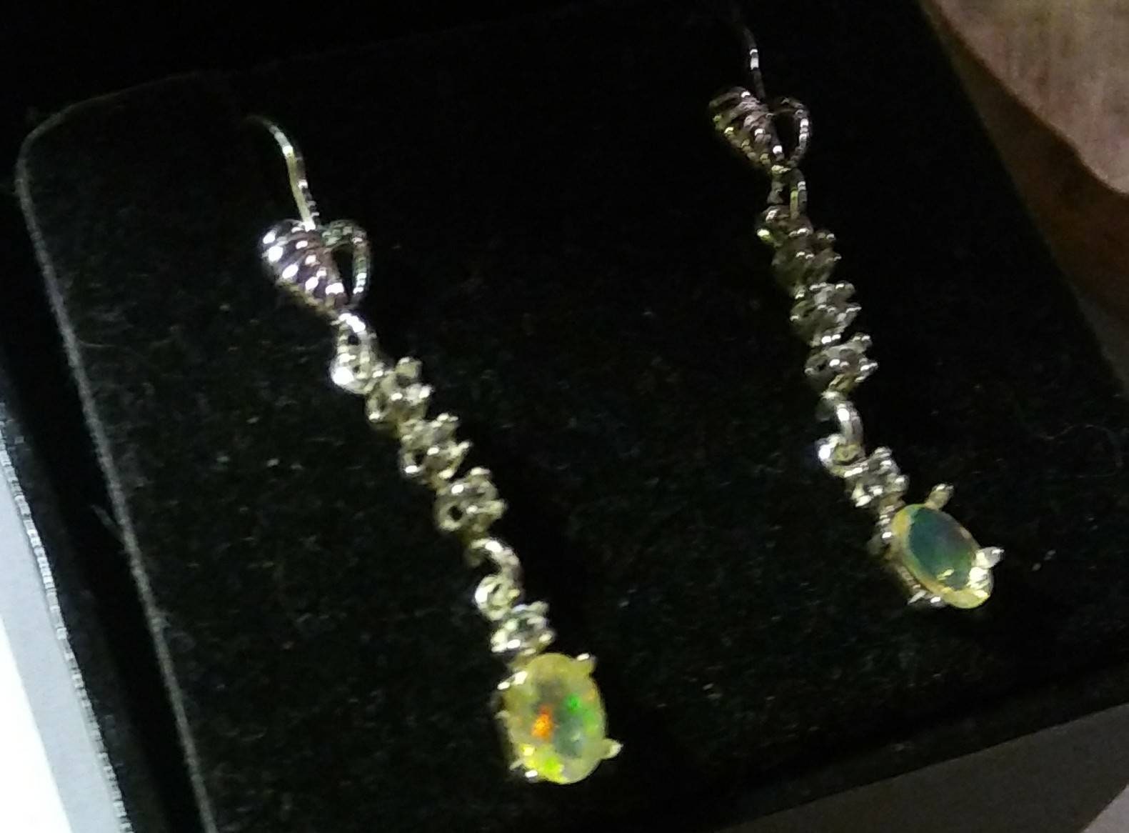 Natural Ethiopian Opal White Zircon accented Sterling Silver Earrings - Thumbnail 4