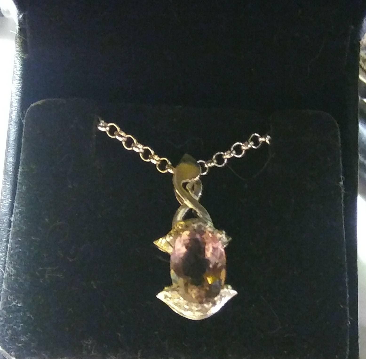 Natural Ametrine White Sapphire accented Sterling Silver Necklace - Thumbnail 2
