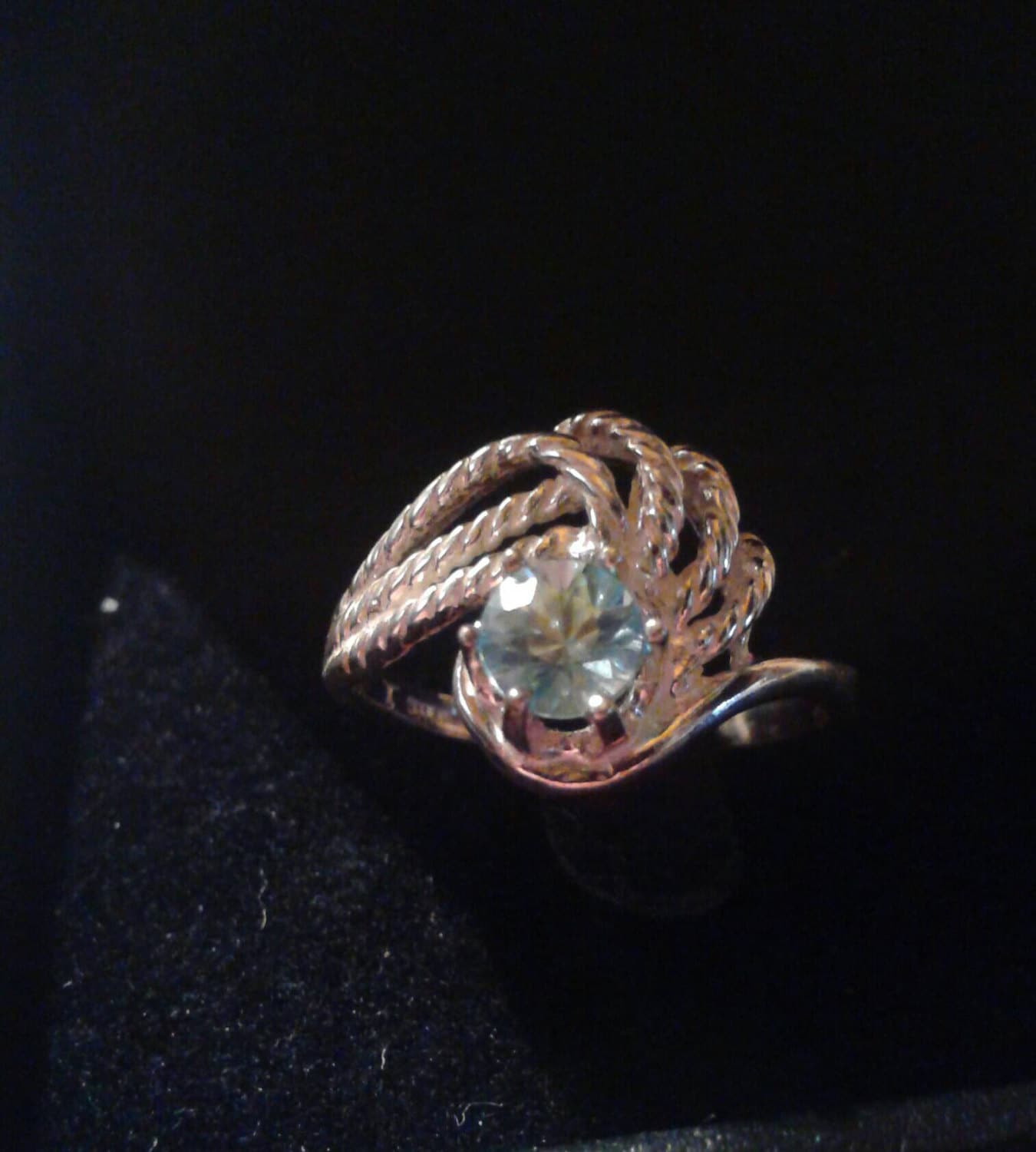 Natural Blue Zircon Sterling Silver Engagement  Ring - Thumbnail 2