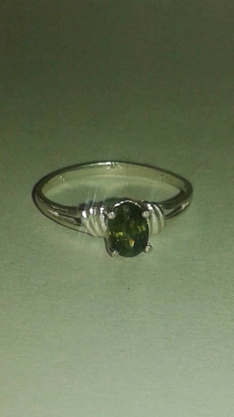 Extremely Rare Natural Green Kornerupine Sterling Silver Engagement Ring