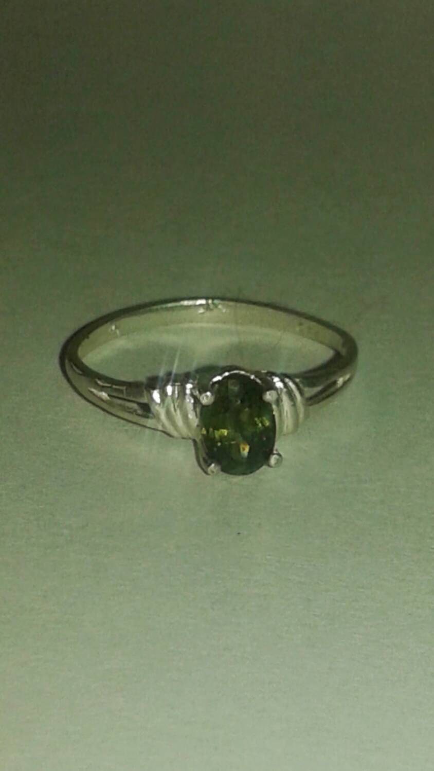 Extremely Rare Natural Green Kornerupine Sterling Silver Engagement Ring - Thumbnail 2