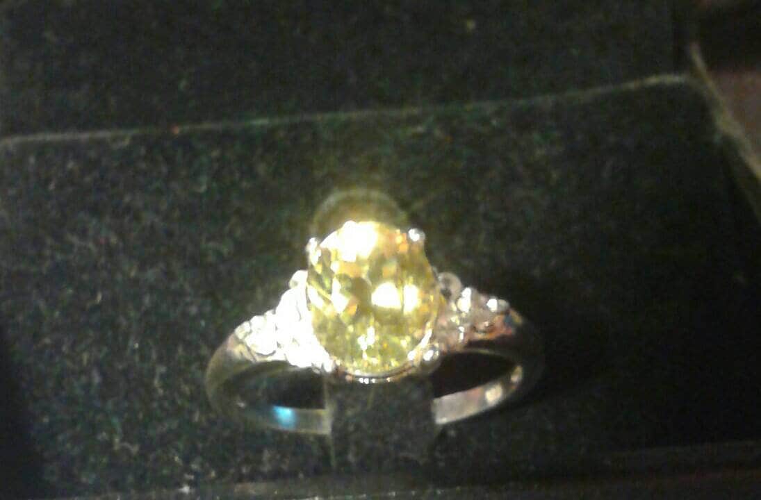 Natural Yellow Apatite White Zircon accente Sterling Silver Ring