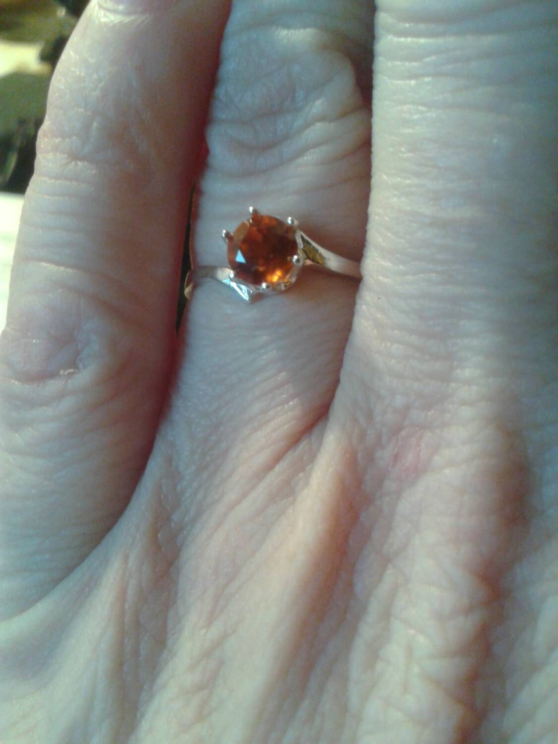 Natural Hessonite Garnet Sterling Silver Engagement Ring - Thumbnail 3