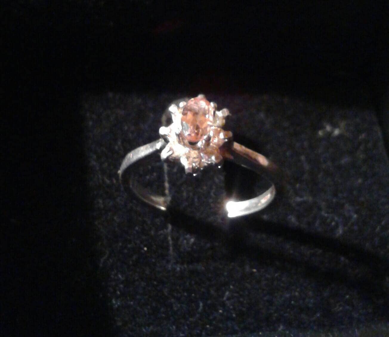 Natural Peach Champagne Imperial Topaz White Diamond accented Sterling Silver Ring - Thumbnail 2